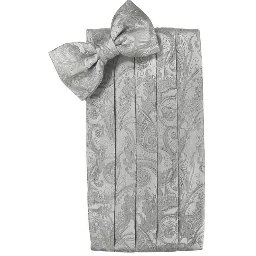 Mens Platinum Tapestry Bow Tie and Cummerbund Set