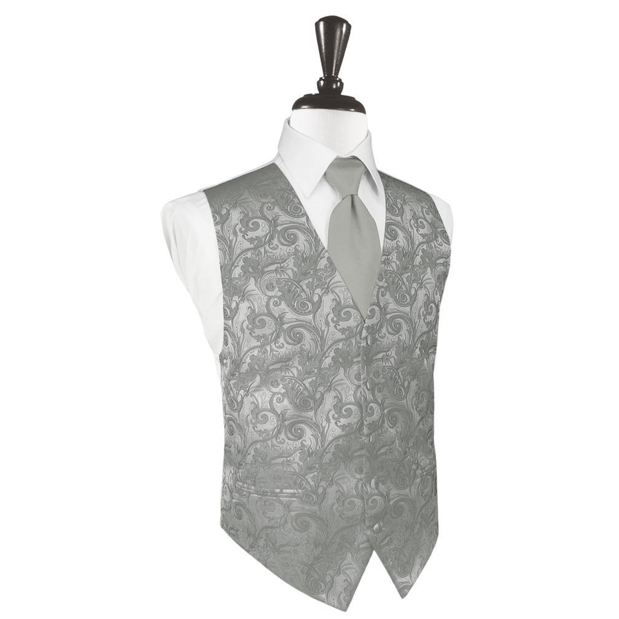 Dress Form Displaying A Platinum Tapestry Mens Wedding Vest With Tie