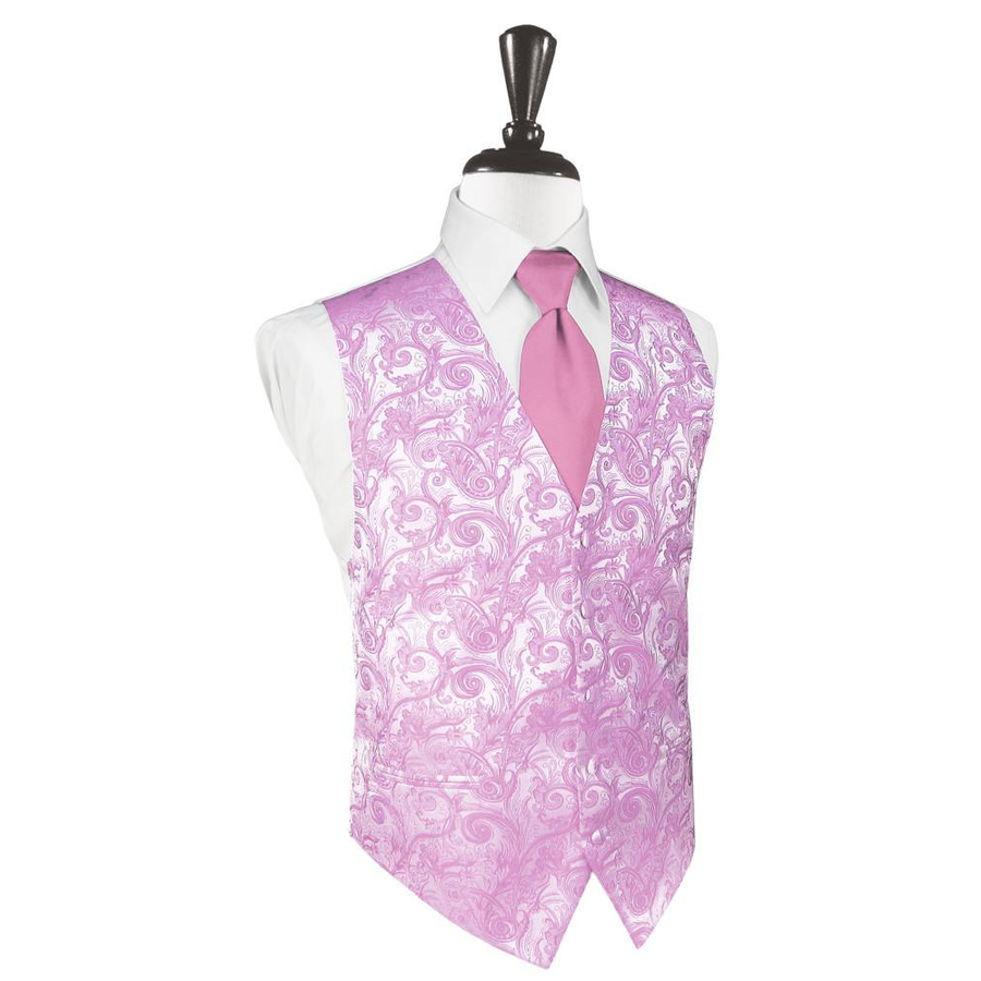 Dress Form Displaying A Rose Petal Tapestry Mens Wedding Vest With Tie