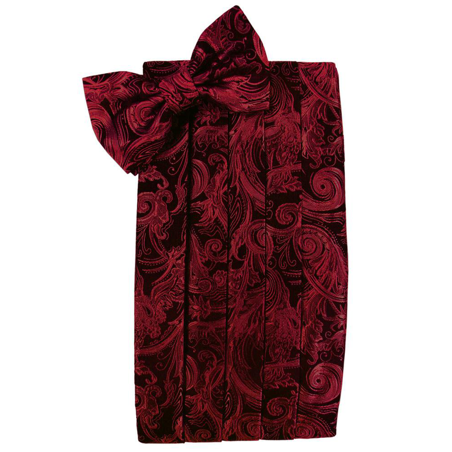 Mens Scarlet Tapestry Bow Tie and Cummerbund Set