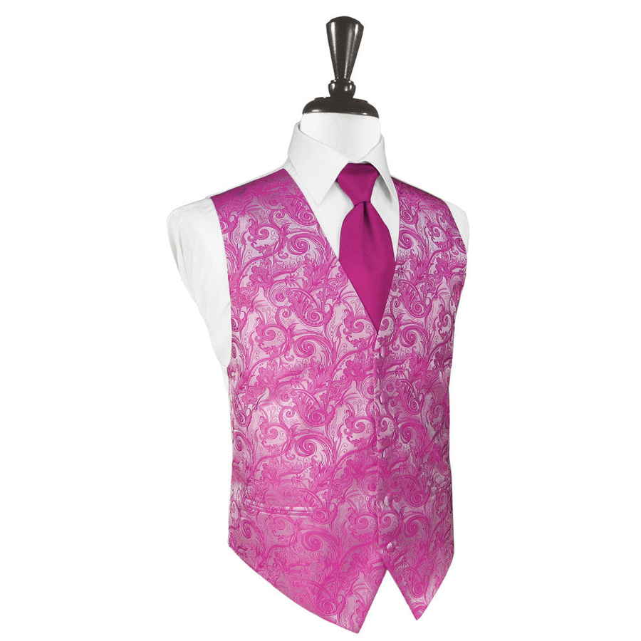 Dress Form Displaying A Watermelon Tapestry Mens Wedding Vest With Tie