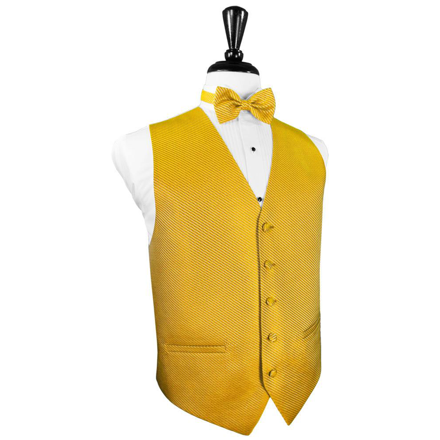Dress Form Displaying A Gold Venetian Mens Wedding Vest