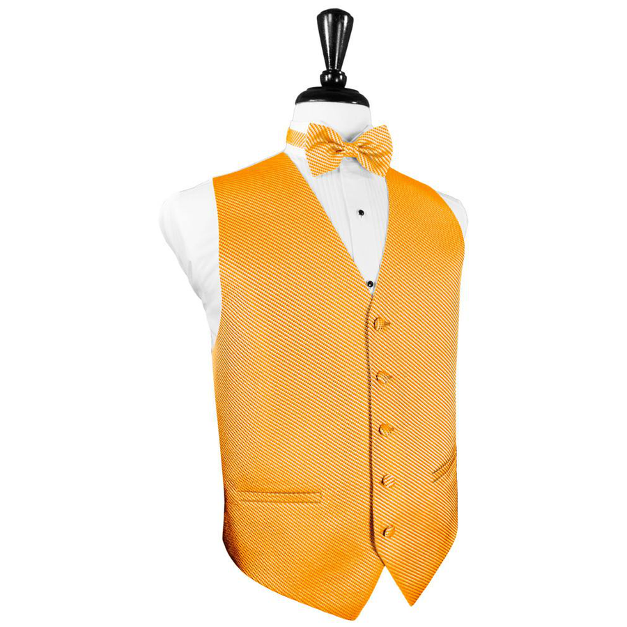 Dress Form Displaying A Mandarin Orange Venetian Mens Wedding Vest