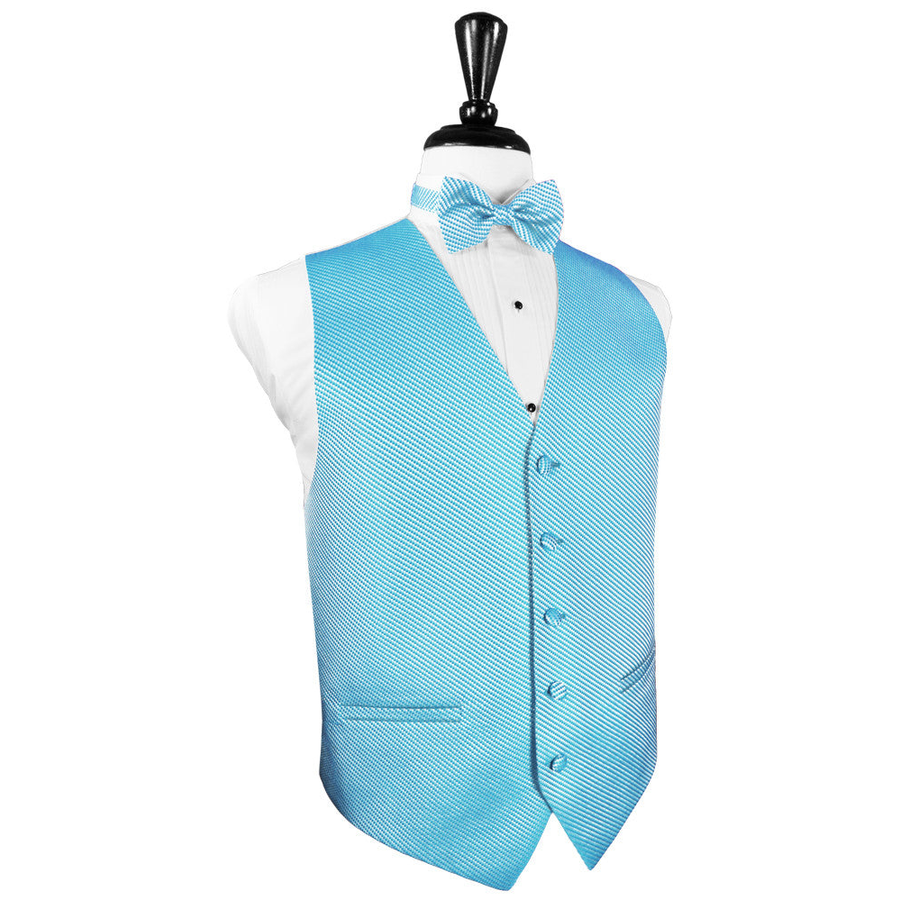 Dress Form Displaying A Turquoise Venetian Mens Wedding Vest